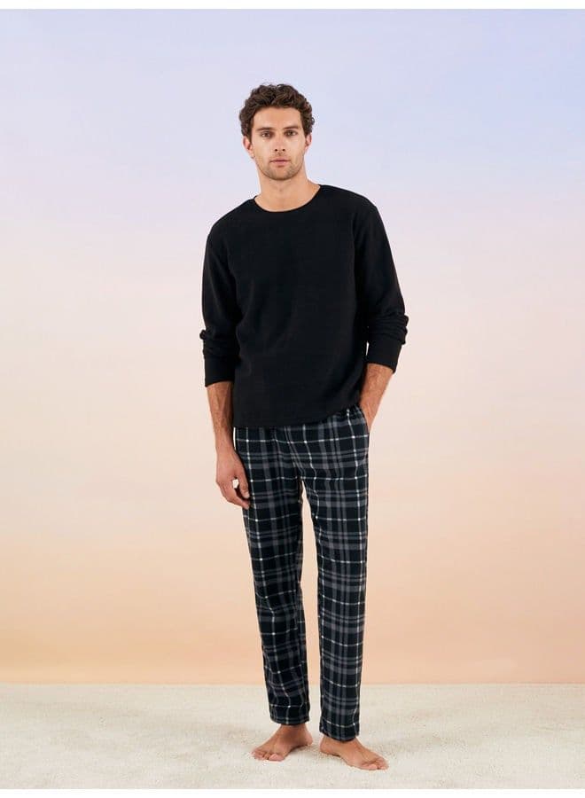 Standard Pattern Plaid Fleece Men's Pajamas Set 3