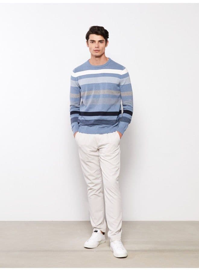 Crew Neck Long Sleeve Striped Men's Knitwear Sweater 6