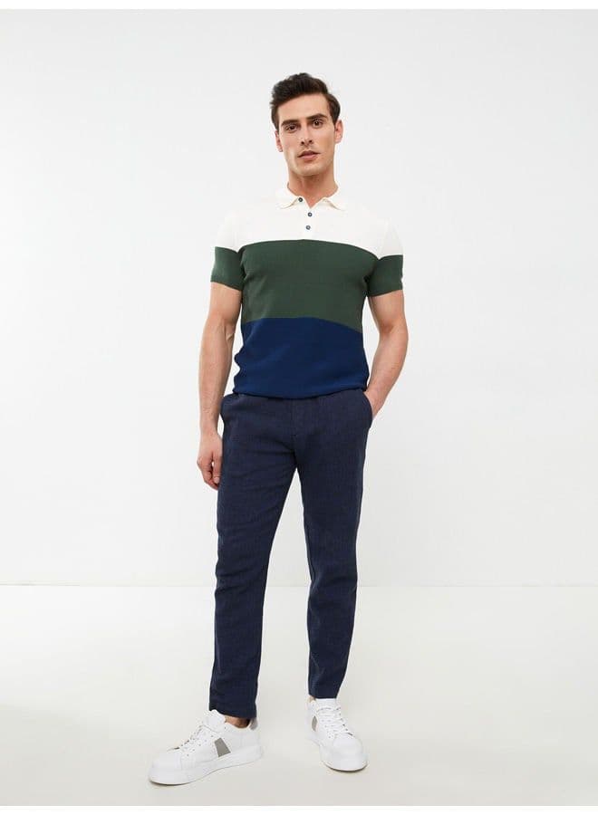 Polo Collar Short Sleeve Color Block Men's Knitwear Sweater 4